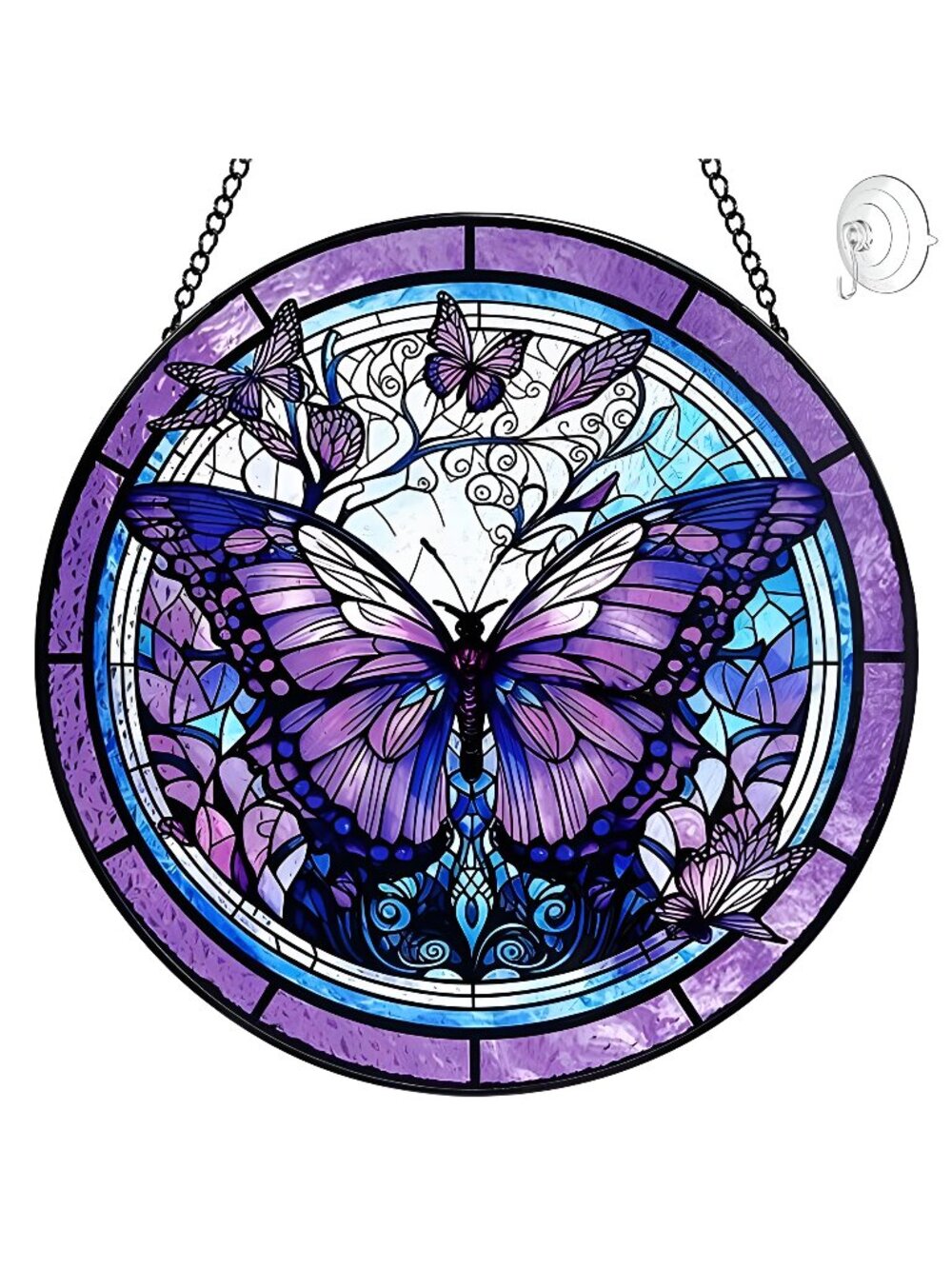 Butterfly Suncatcher Stained Glass Window Hanging - 8” Handmade Stained Glass